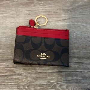 Coach Red and Black Card Holder with Gold Keyring